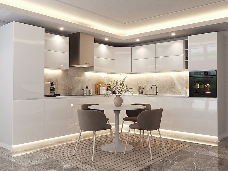 ROYAL24_MARKT Winkelküche – KU-S19 – Aspen – 340x270 cm Moderne Klarheit tr günstig online kaufen