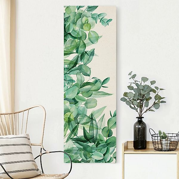 Leinwandbild auf Canvas Natural Dickicht Eukalyptusblätter Aquarell günstig online kaufen