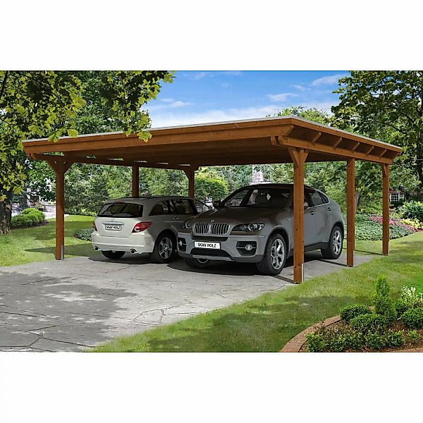 Skan Holz Carport Emsland 613 cm x 604 cm Nussbaum günstig online kaufen