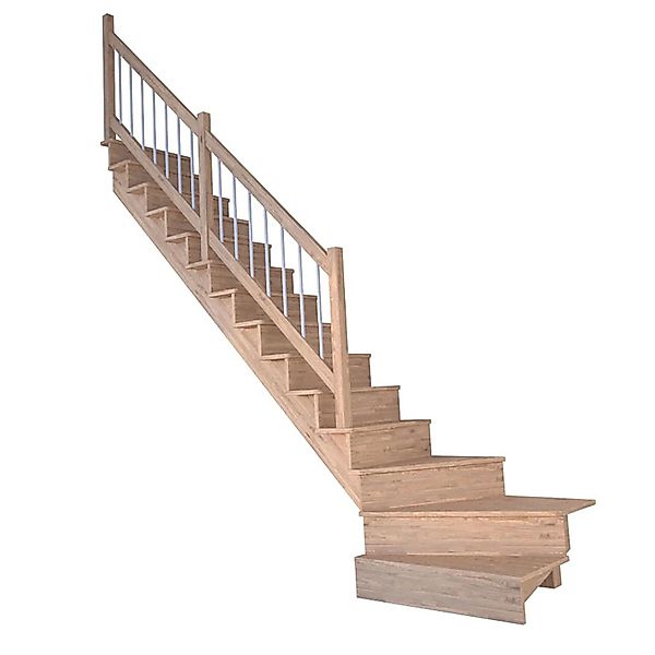 Treppe Lindos Pro Eiche Gew. L 80cm Setzstufen Holz-Edelstahl-Geländer Weiß günstig online kaufen