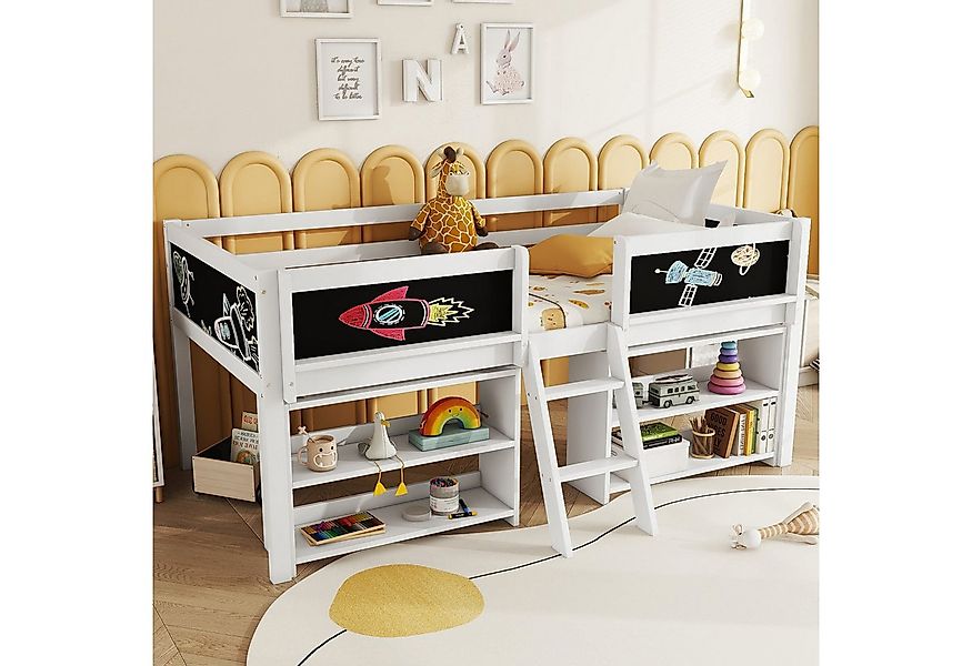 MODFU Kinderbett mit Sicherheitsgeländer und praktischer Leiter (Einzelbett günstig online kaufen