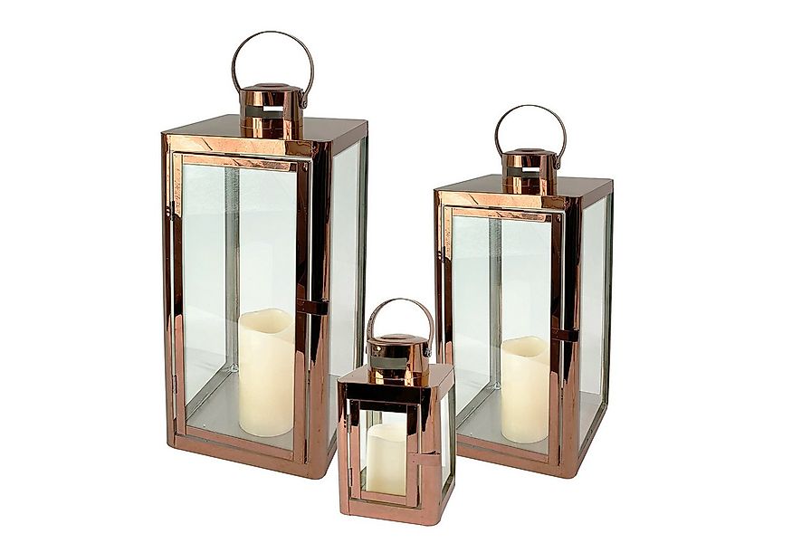 Mojawo Laterne 3er Luxus Laternen / Gartenlaternen Set Edelstahl Kupferfarb günstig online kaufen