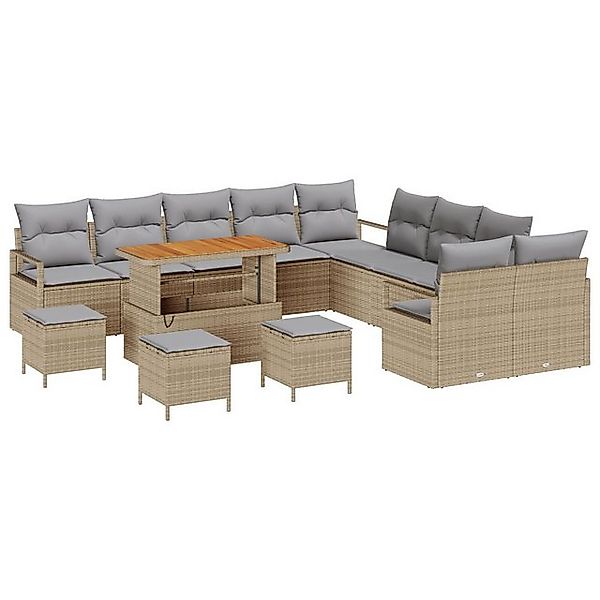 vidaXL Loungesofa 13-teiliges Garten-Sofaset mit Kissen Beige Poly Rattan, günstig online kaufen