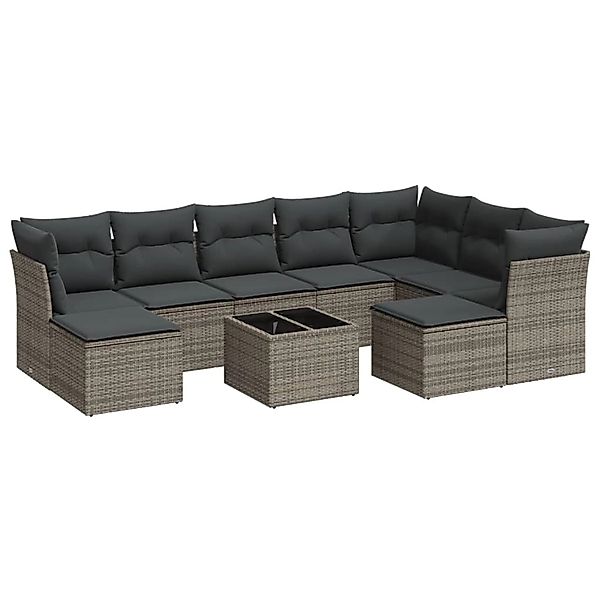 vidaXL 10-Tlg Garten-Sofagarnitur mit Kissen Grau Poly Rattan 3250419 günstig online kaufen