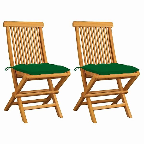 Gartenstühle Mit Grünen Kissen 2 Stk. Massivholz Teak günstig online kaufen