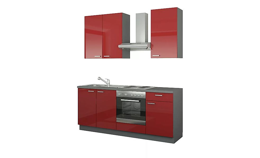Küchenzeile mit Elektrogeräten - rot - 200 cm - Küchen > Küchenblöcke mit E günstig online kaufen