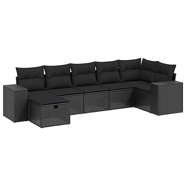 vidaXL 7-tlg Garten-Sofagarnitur mit Kissen Schwarz Poly Rattan Modell 179 günstig online kaufen