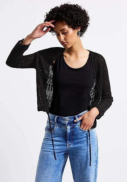 STREET ONE Ajourstrickjacke, offen und mit Tunnelzug am Saum günstig online kaufen