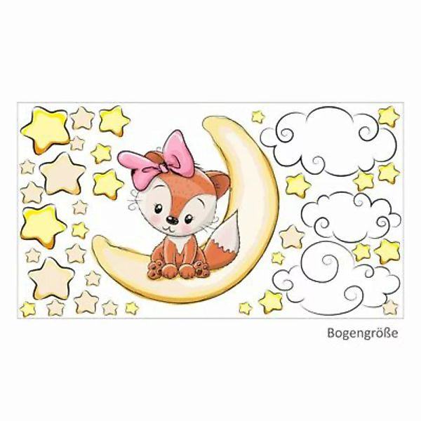Wandtattoo 012 Wandtattoo Fuchs Mädchen schläft auf Mond Wolken Sterne gelb günstig online kaufen