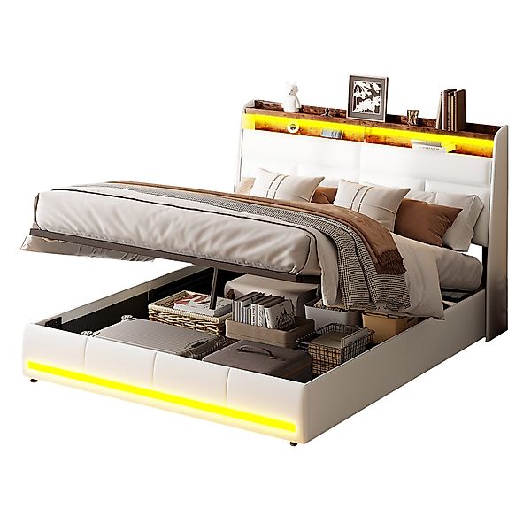 FUROKOY Polsterbett Stauraumbett(1-tlg),LED-Beleuchtung Hydraulisches Kunst günstig online kaufen