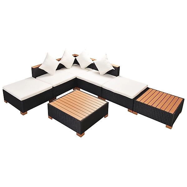7-tlg. Garten-lounge-set Mit Auflagen Poly Rattan Schwarz günstig online kaufen