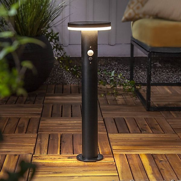 Solar-LED-Sockelleuchte Valletta Sensor schwarz Metall 50 cm günstig online kaufen