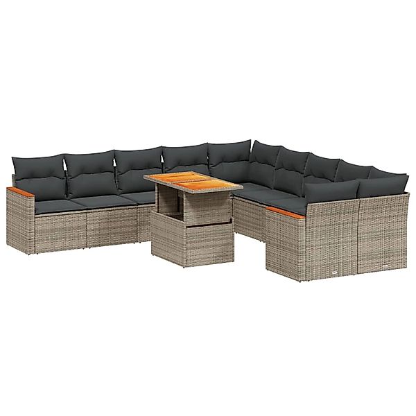 vidaXL 11-Tlg Garten-Sofagarnitur mit Kissen Grau Poly Rattan 3273265 günstig online kaufen