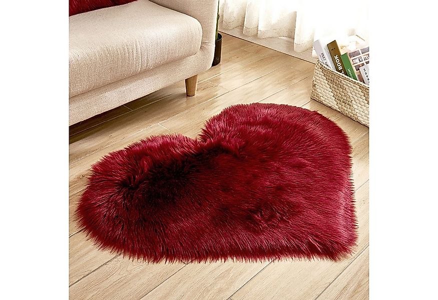 Jibenhome Hochflor-Teppich Herzförmiger Fellteppich,Kunstfell Schaffell,Hoc günstig online kaufen