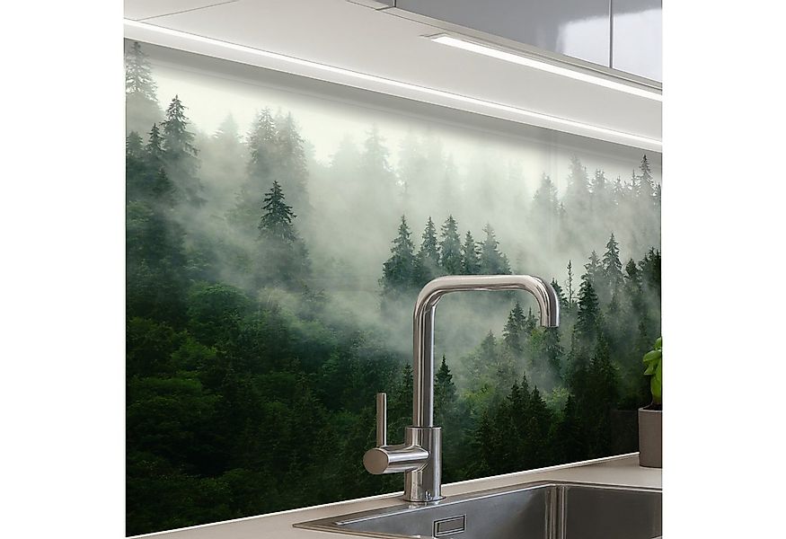 KitchenYeah Küchenrückwand selbstklebend Wald - Nebel - Bäume - Natur, (1-t günstig online kaufen