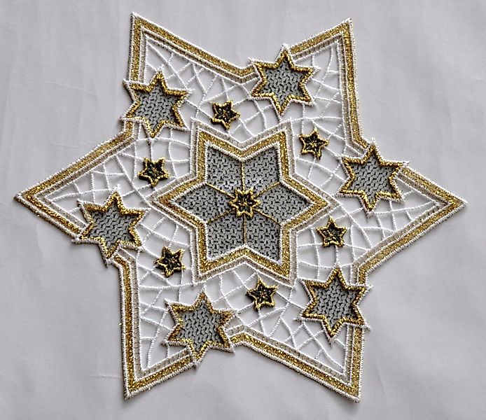 Stickereien Plauen Tischdecke Goldtanne, Goldsterne günstig online kaufen