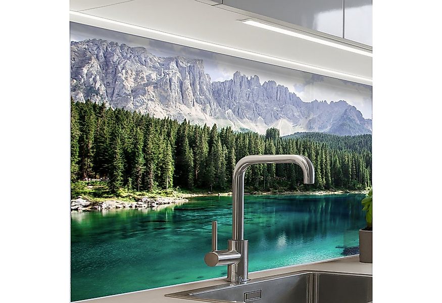 KitchenYeah Küchenrückwand selbstklebend Berge - Bäume - Wasser, (1-tlg), S günstig online kaufen