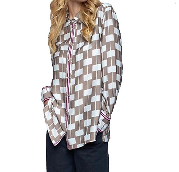 Emily Van Den Bergh Langarmbluse white taupe geometri günstig online kaufen