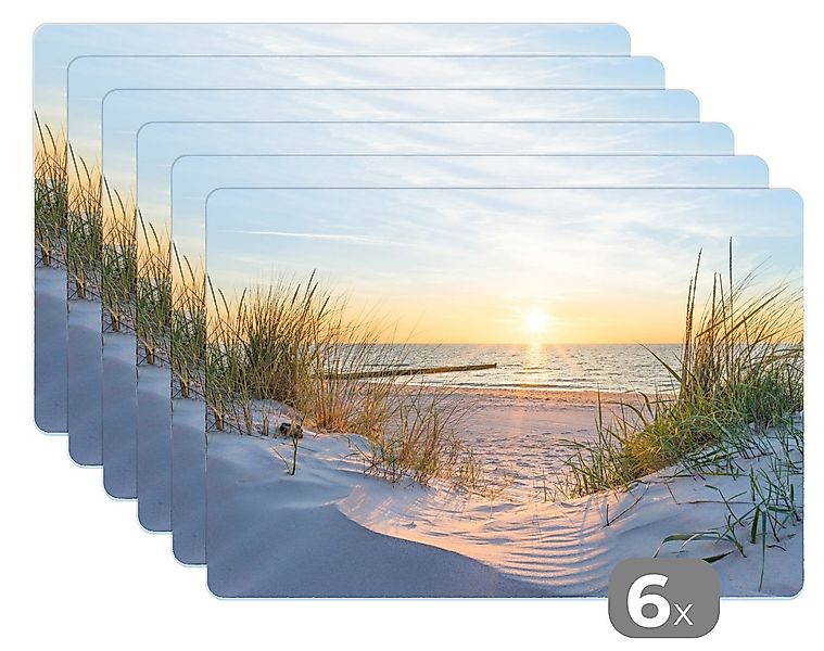 MuchoWow Platzset Strand - Sonne - Düne - Gras - Sand - Horizont, (6-St), P günstig online kaufen