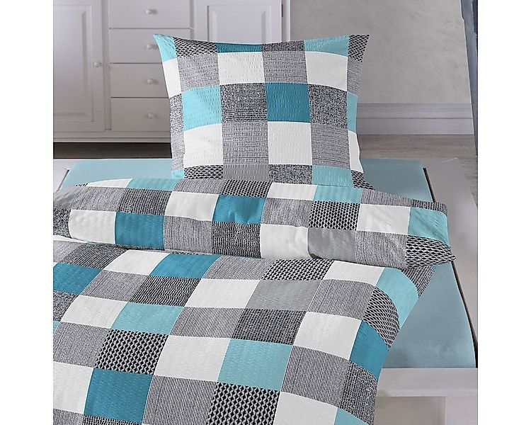 TRAUMSCHLAF Bettwäsche Karo aqua, Seersucker, 2 teilig, bügelfreie Seersuck günstig online kaufen
