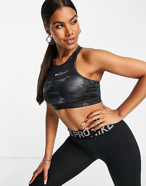 Nike Training – One Dri-Fit – Hochglänzender Sport-BH in Grau mit Military- günstig online kaufen