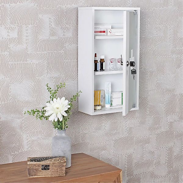 Medizinschrank LUND Holz Weiß 26 x 48 x 12 cm abschließbar mit 3 Fächern | günstig online kaufen