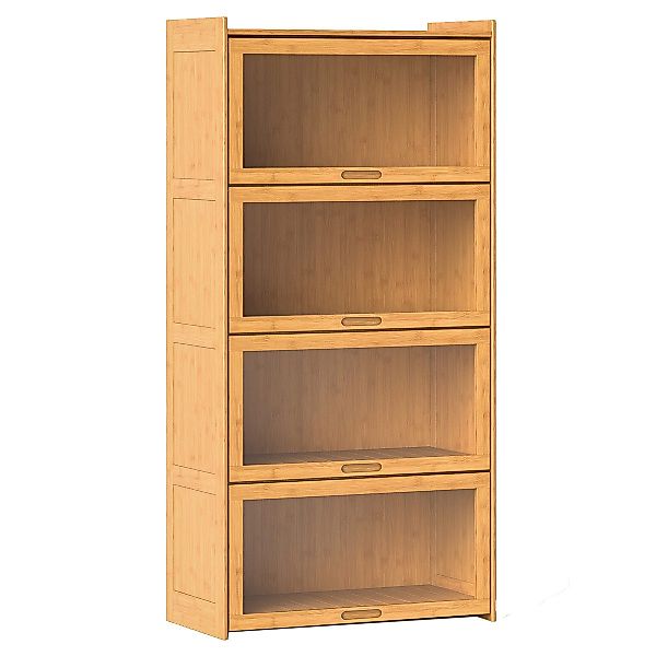 COSTWAY Bücherregal, mit Acryltüren, Vitrinenschrank Bambus günstig online kaufen