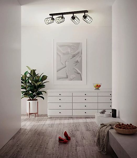 Wand- und Deckenleuchte Consaca in Schwarz E27 4-flammig günstig online kaufen