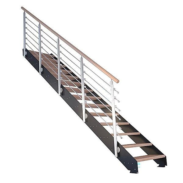 Treppe Kos 14 Stufen Buche Geölt 87 cm Design-Geländer Schwarz FSC® günstig online kaufen