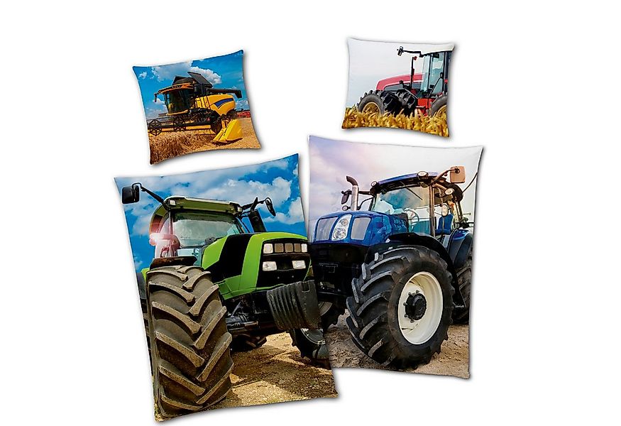 Familando Kinderbettwäsche Traktor Trekker, Set 135x200 80x80 cm, 100% Baum günstig online kaufen