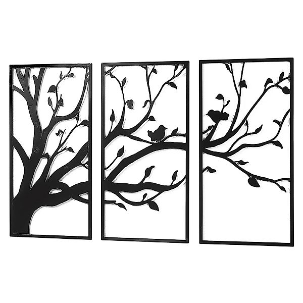 Kobolo Wandbild Wanddeko Metallbild TREE dreiteilig Baum mit Vögeln XXL günstig online kaufen