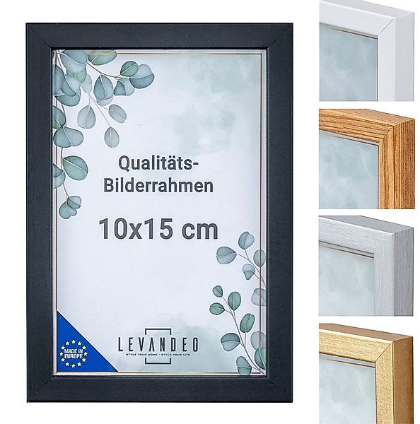 Levandeo® Bilderrahmen, Bilderrahmen Echtholz Made in EU 10x15 Schwarz Glas günstig online kaufen