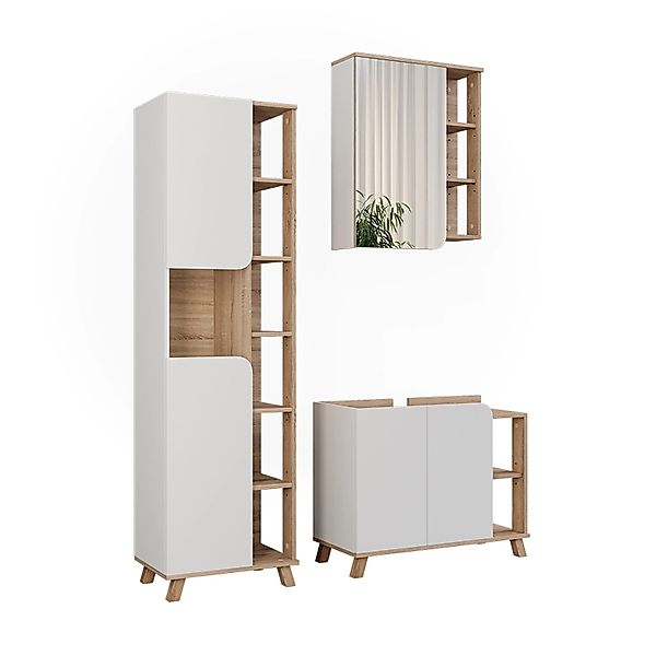 Vicco Badmöbel-Set Karen Sonoma/Weiß 3 Teile Opt 3 günstig online kaufen