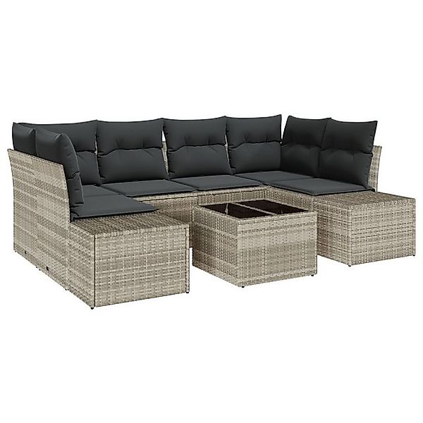 vidaXL Loungesofa 7-teiliges Garten-Sofa-Set mit Kissen Hellgraues Poly-Rat günstig online kaufen