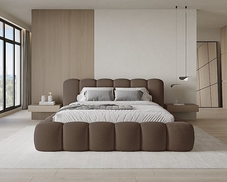 Chilly Möbel Polsterbett Stone Braun Bouclé Stoff 160x200 cm mit Stauraum Q günstig online kaufen