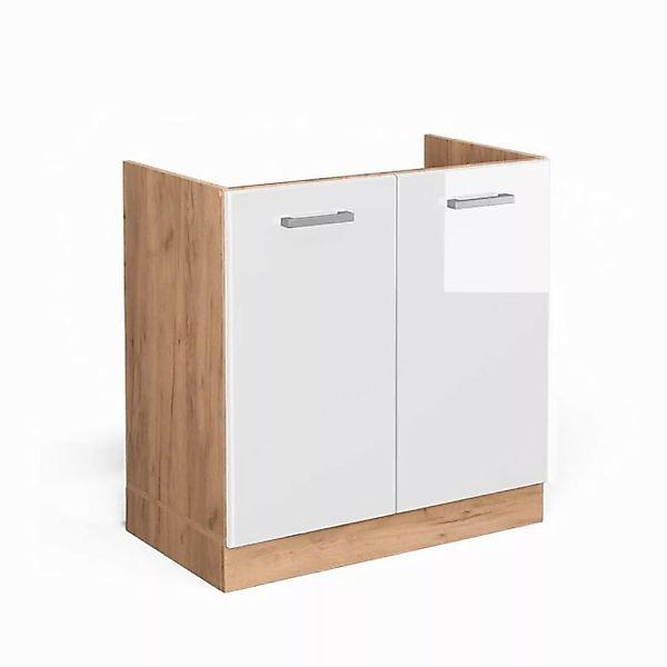 Vicco Spülenunterschrank R-Line, Weiß Hochglanz/Goldkraft Eiche, 80 cm AP M günstig online kaufen