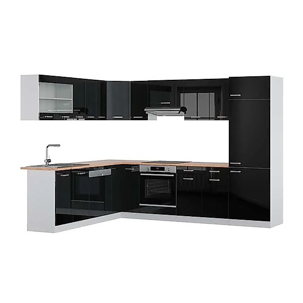 Vicco R-Line Eckküche Schwarz Hochglanz/Weiß 227 x 287 cm AP Eiche ohne E-G günstig online kaufen