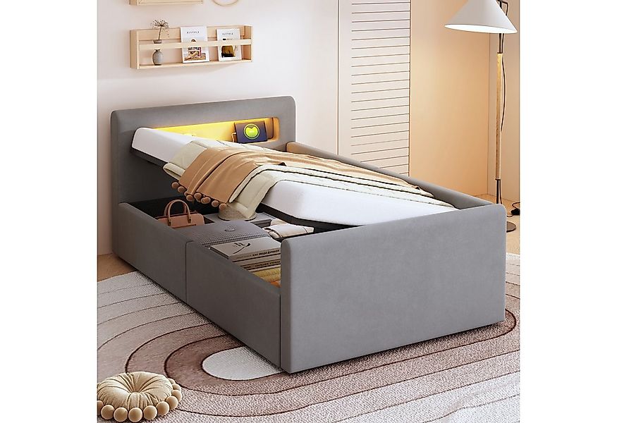 HAUSS SPOLE Polsterbett 90x200cm mit LED-Licht, Nachtlicht und USB-Ladeansc günstig online kaufen