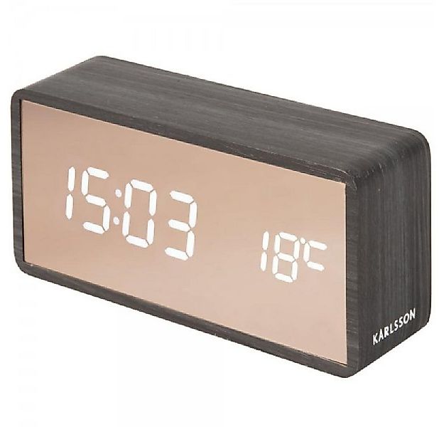 Karlsson Uhr Wecker Copper Mirror LED Black Wood Veneer günstig online kaufen