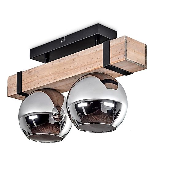 hofstein Deckenleuchte Deckenlampe aus Metall/Holz/Glas in günstig online kaufen