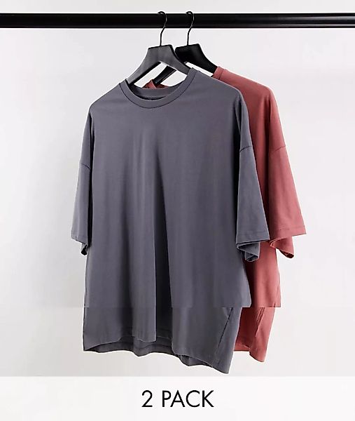 ASOS DESIGN – Oversize-T-Shirts aus Bio-Baumwolle im 2er-Pack-Mehrfarbig günstig online kaufen