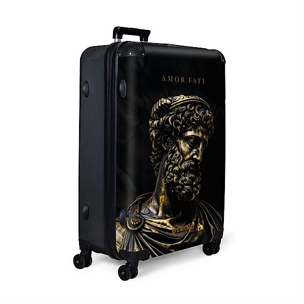 NoBoringSuitcases.com© Hartschalen-Trolley Schwarz-goldene griechische Stat günstig online kaufen