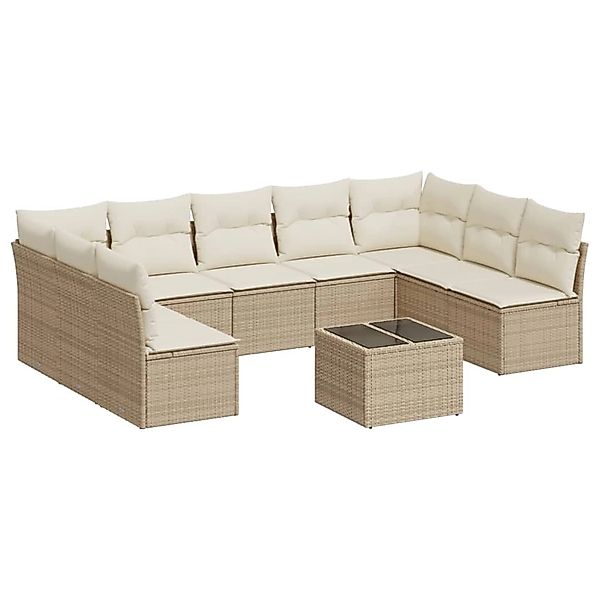 vidaXL 10-Tlg Garten-Sofagarnitur mit Kissen Beige Poly Rattan 3249917 günstig online kaufen