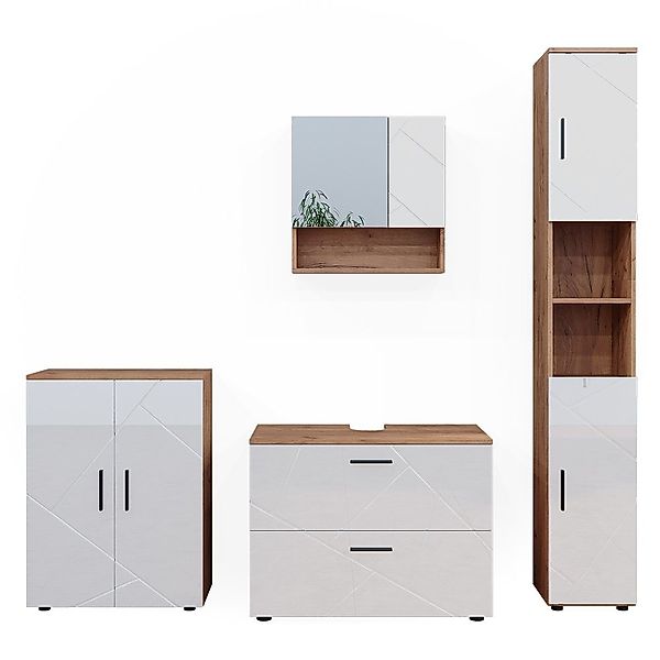 Vicco Badmöbel-Set Irma, Eiche/Weiß Hochglanz 4 günstig online kaufen