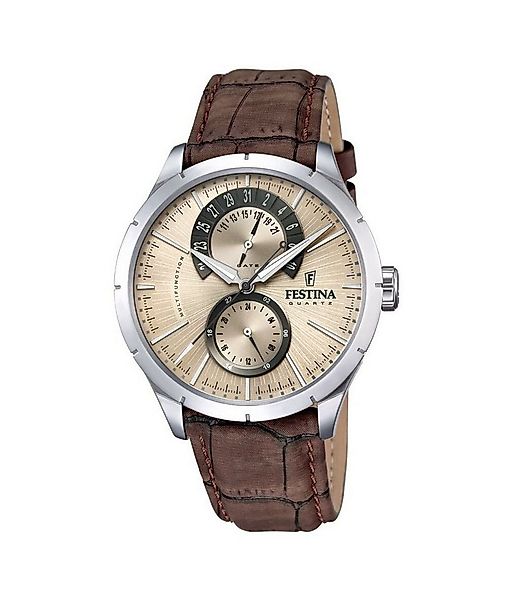 Festina Quarzuhr Herrenuhr Beiges Zifferblatt, Braunes Lederband, 44,9 mm, günstig online kaufen