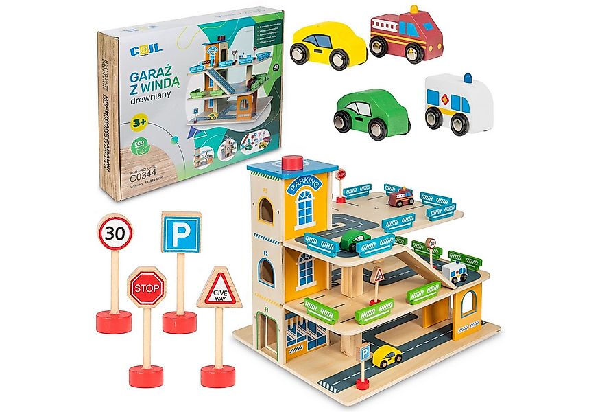 COIL Spiel-Parkgarage Parkhaus Holz-Spielgarage Lift Auto Garage Holzgarage günstig online kaufen