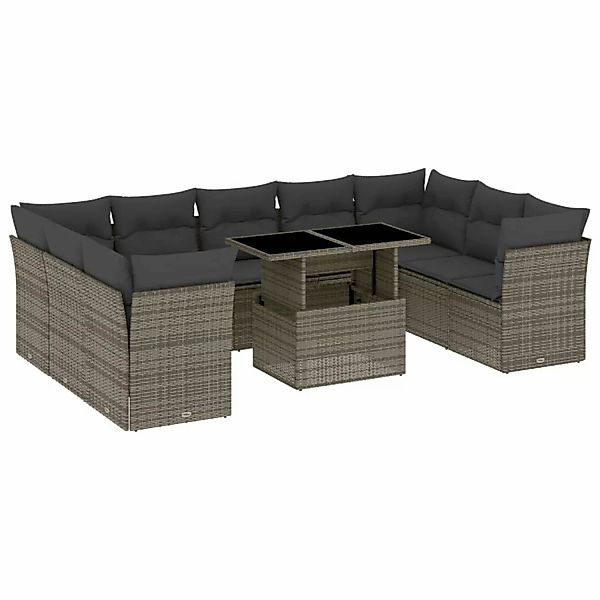 vidaXL 10-tlg Garten-Sofagarnitur mit Kissen Grau Poly Rattan Modell 99 günstig online kaufen