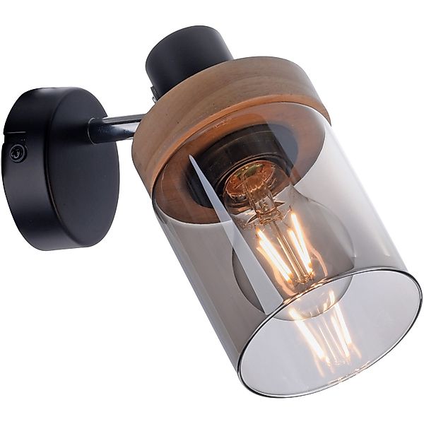 Wand- und Deckenleuchte Pasqual in Schwarz und Natur-hell E27 1-flammig günstig online kaufen