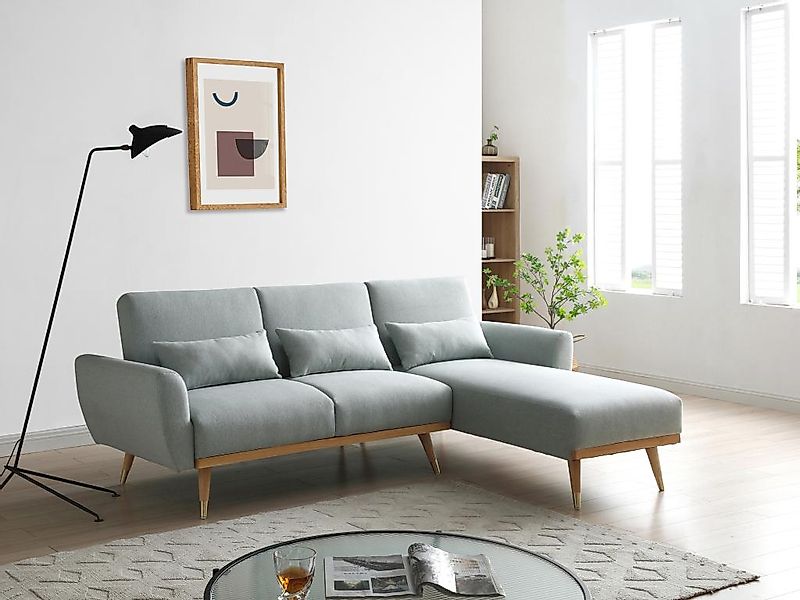 Klappecksofa mit Schlaffunktion - Ecke wechselbar - Stoff - Graugrün - ANDI günstig online kaufen