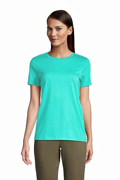 Supima Kurzarm-Shirt mit rundem Ausschnitt, Damen, Größe: L Normal, Blau, B günstig online kaufen